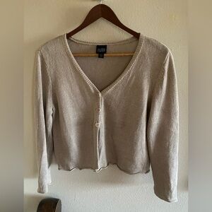 Eileen Fisher 100% Linen Beige Cropped Button Cardigan